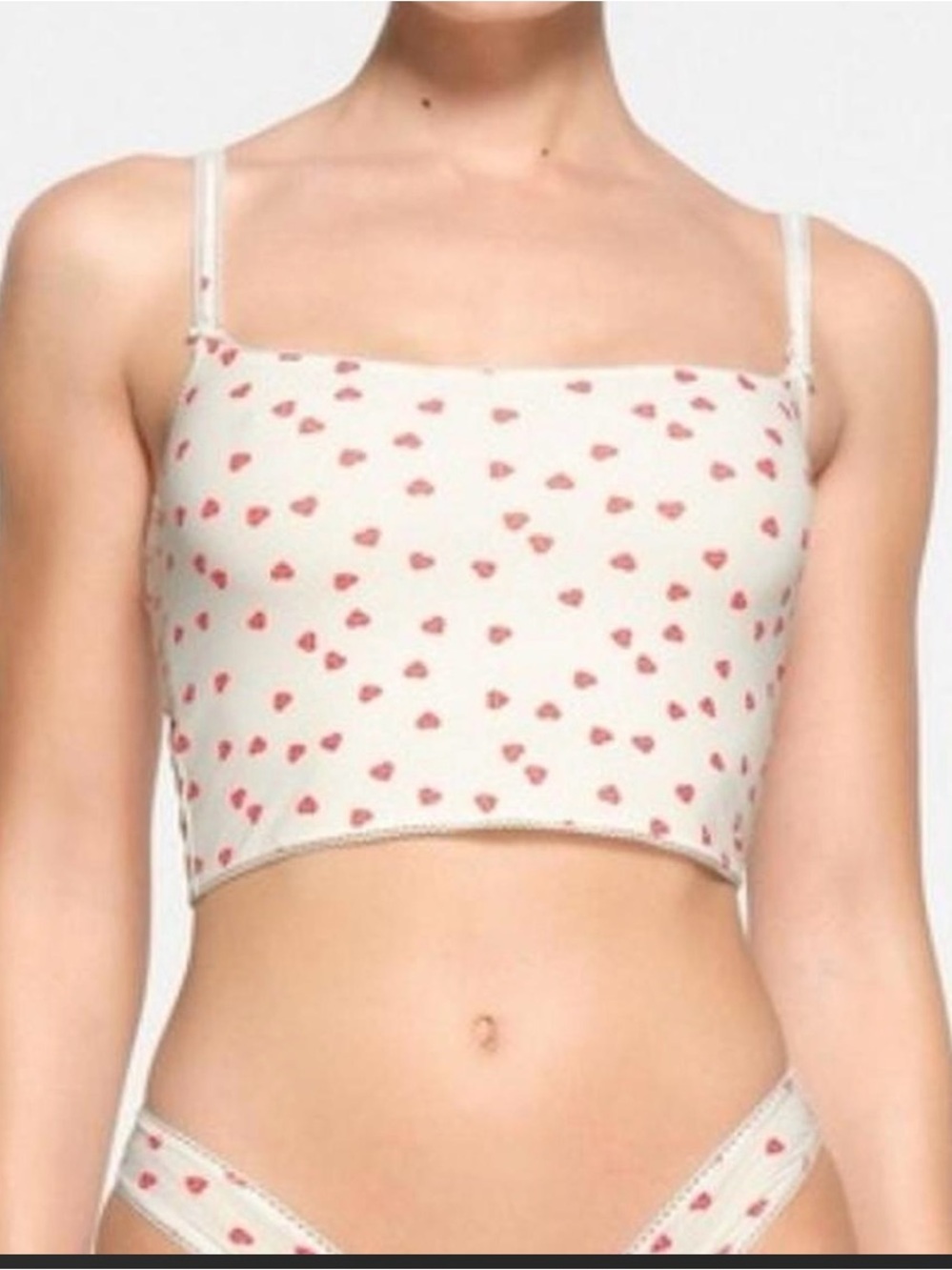 SKIMS Cream Cropped Heart Print Cami